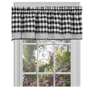 Black And White Buffalo Check With Lace Kitchen Curtain Panel Country Farmhouse